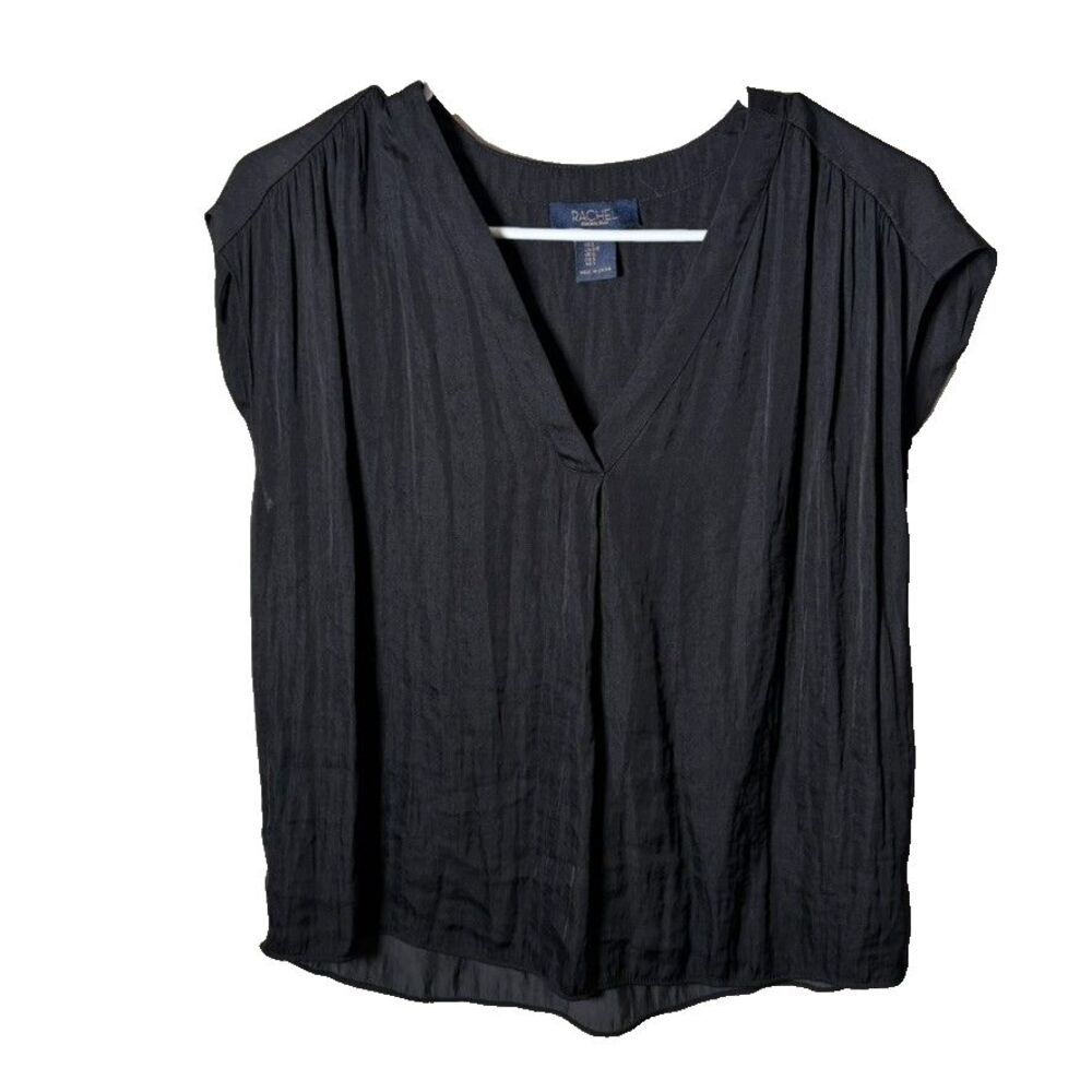 Rachel Roy Blouse Women's Small Black V-Neck Short Sleeve Lightweight Top